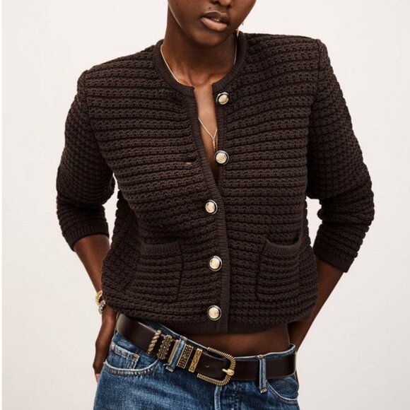 Ba&sh Gaspard Cardigan Medium Brown Cafe French Classic Knit Soft Party - Picture 3 of 8